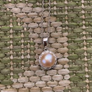 Cultured Champagne Pearl & White Sapphire Sterling Silver Pendant Necklace